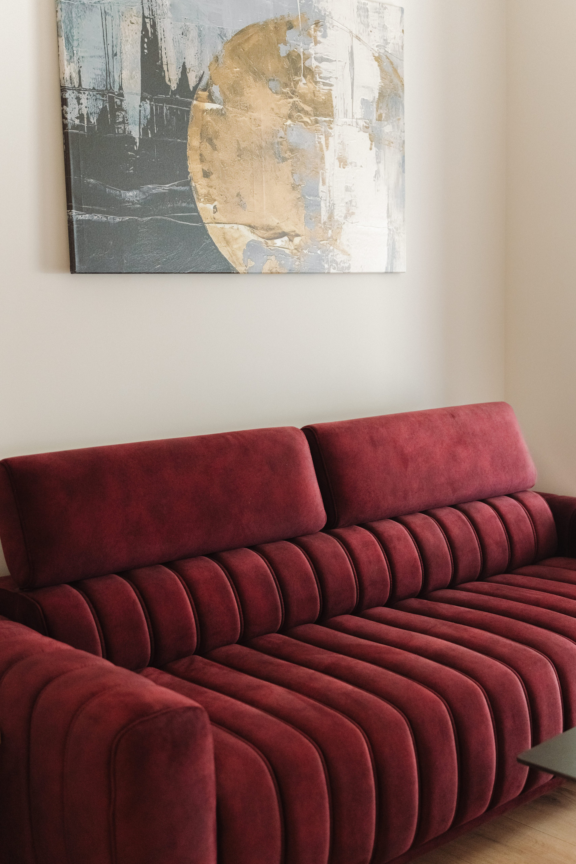 Red velvet sofa detail