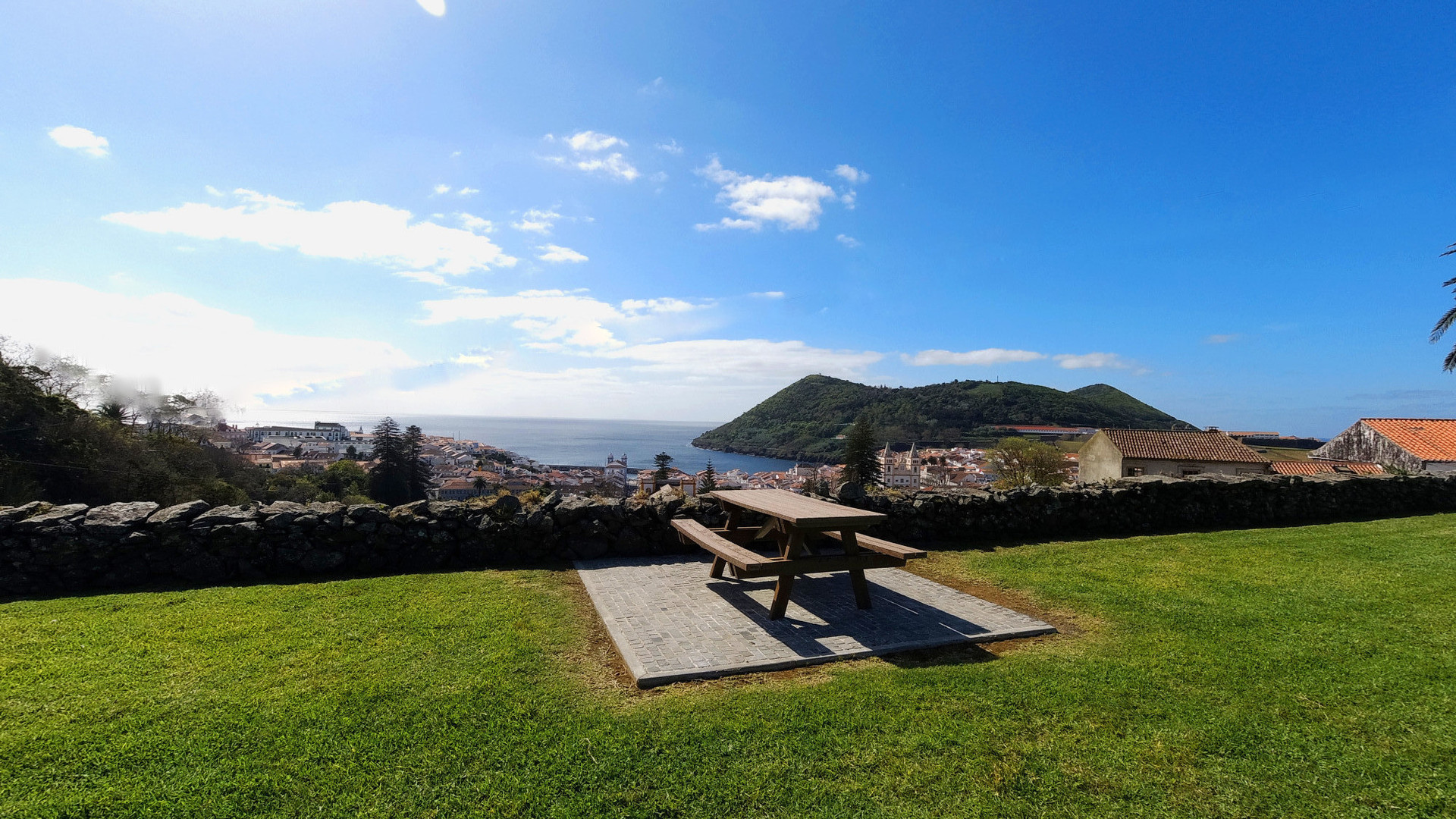 View of the town and ocean from the garden
