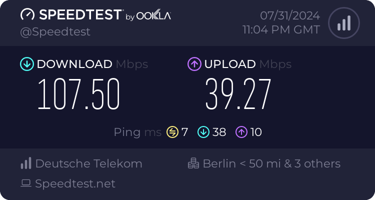 Speedtest.net result