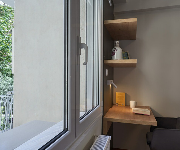 The bedroom's office desk and its window view