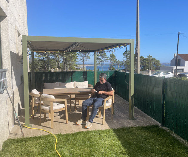 Covered outdoor patio with dining set