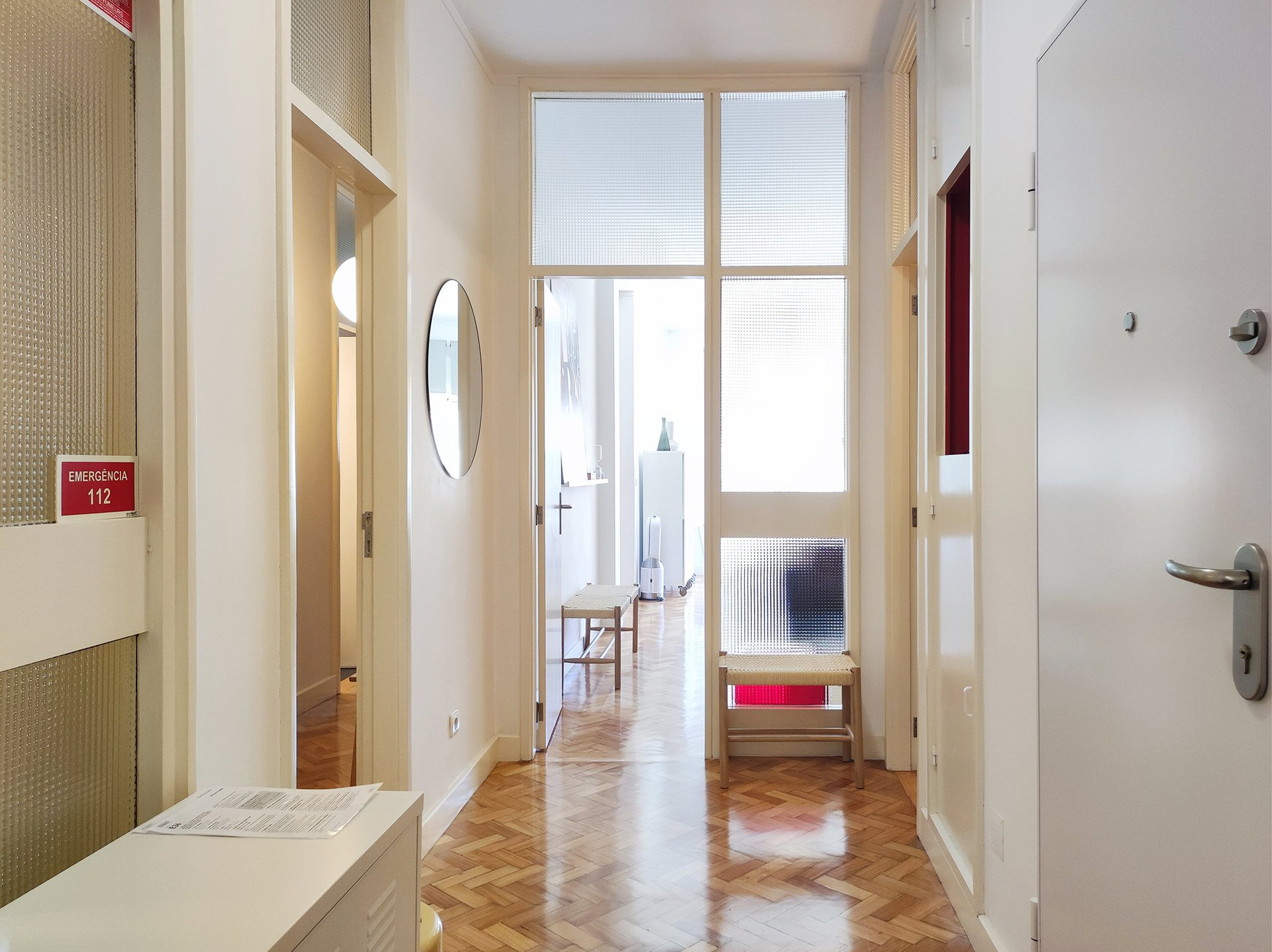 Hallway with emergency sign