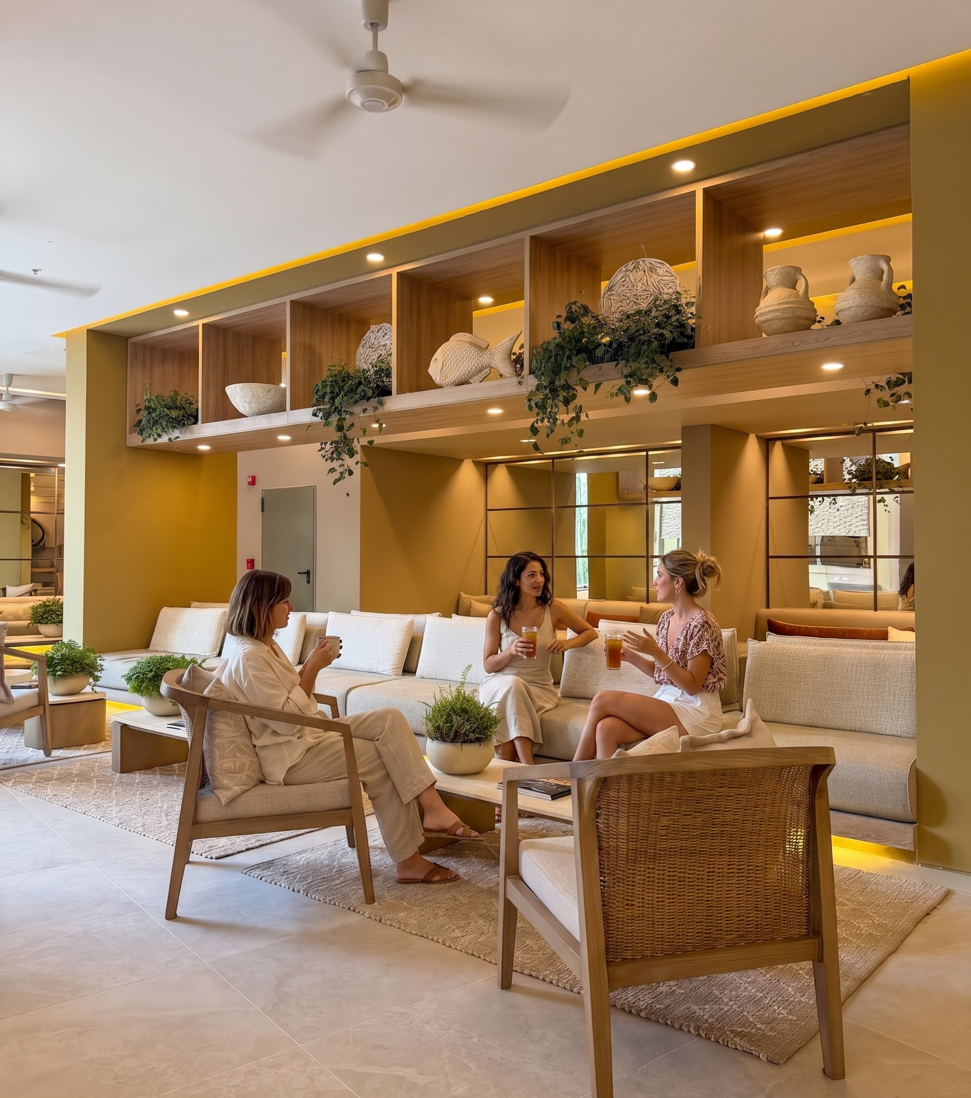 Lobby premium con diseño moderno y ambiente elegante
