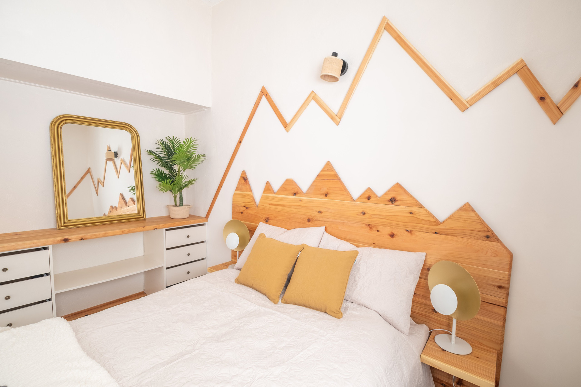 Cozy bedroom with plant