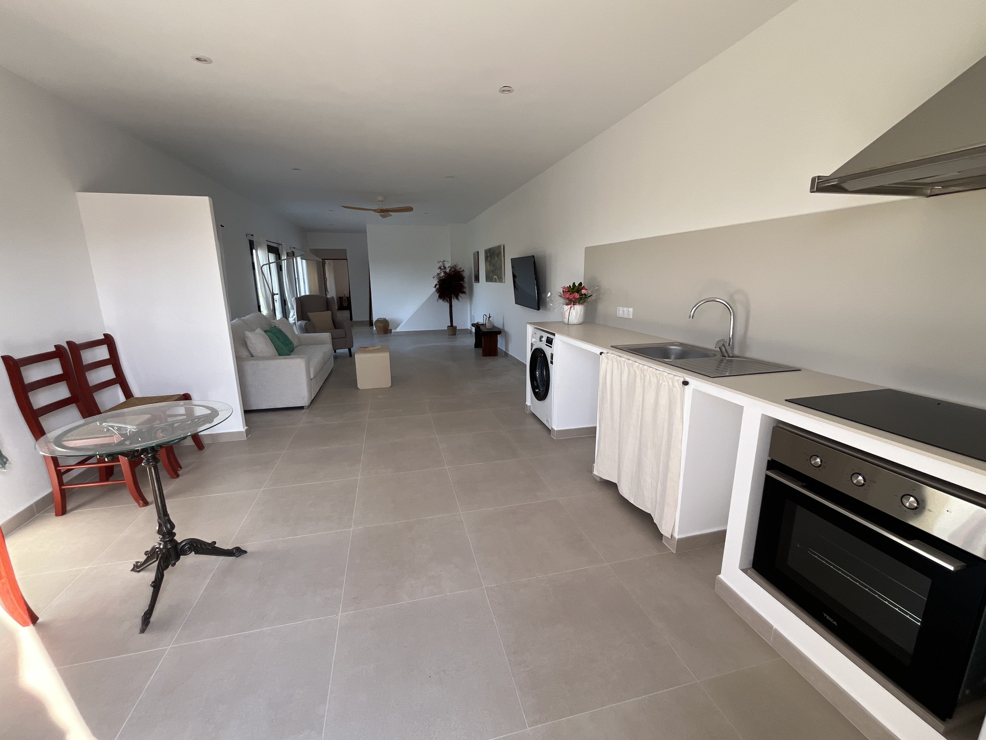 Open kitchen dining and living area