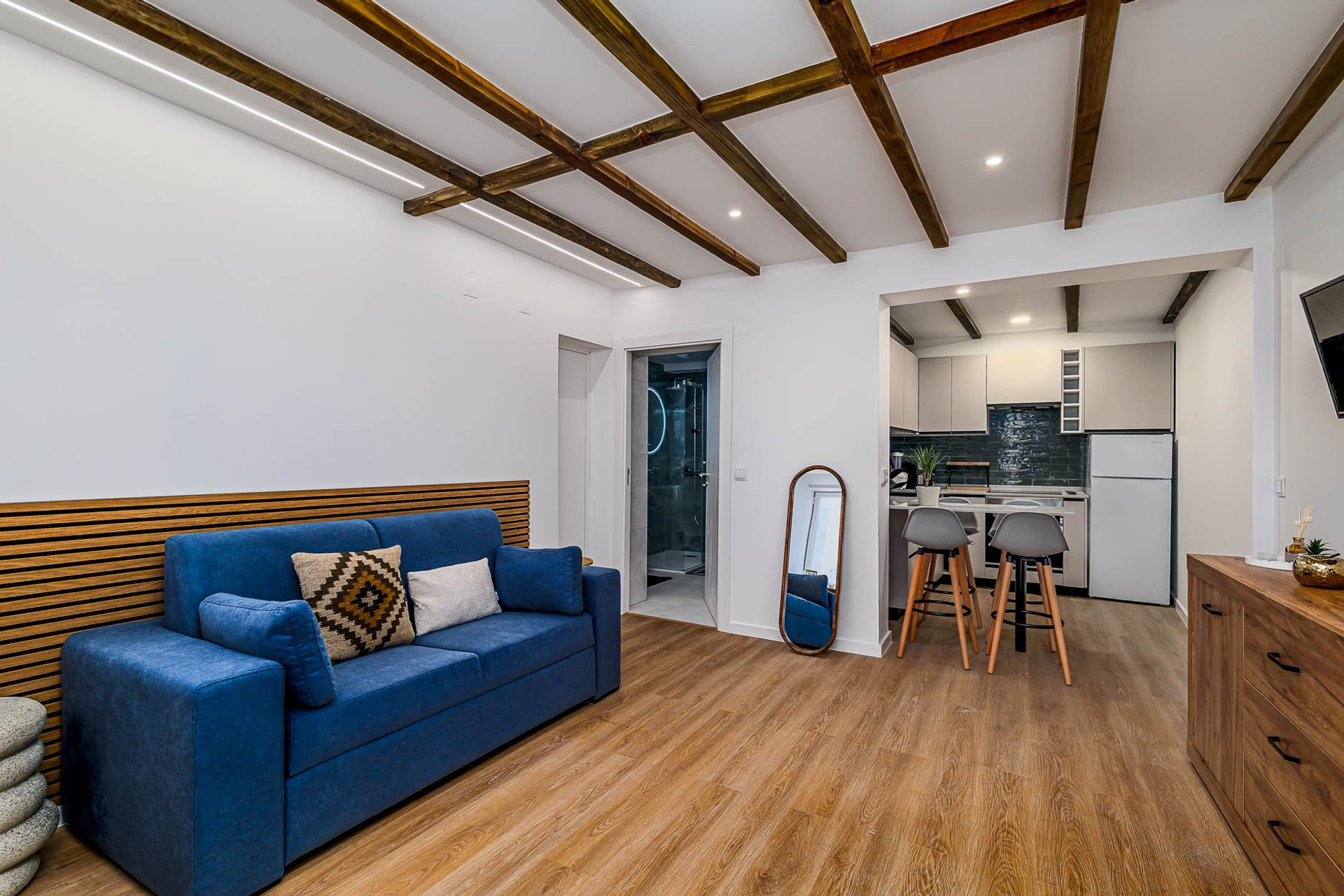 Open living area with kitchen view