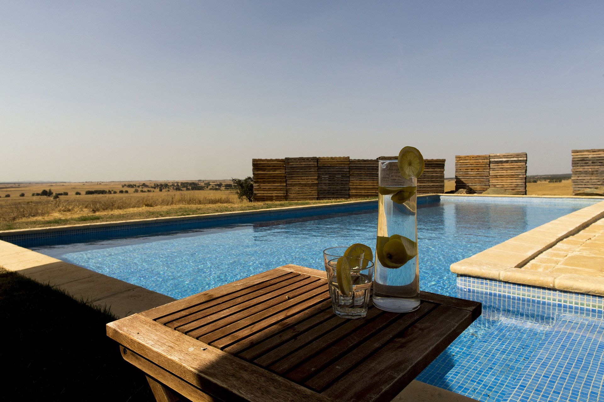 Outdoor pool with countryside views