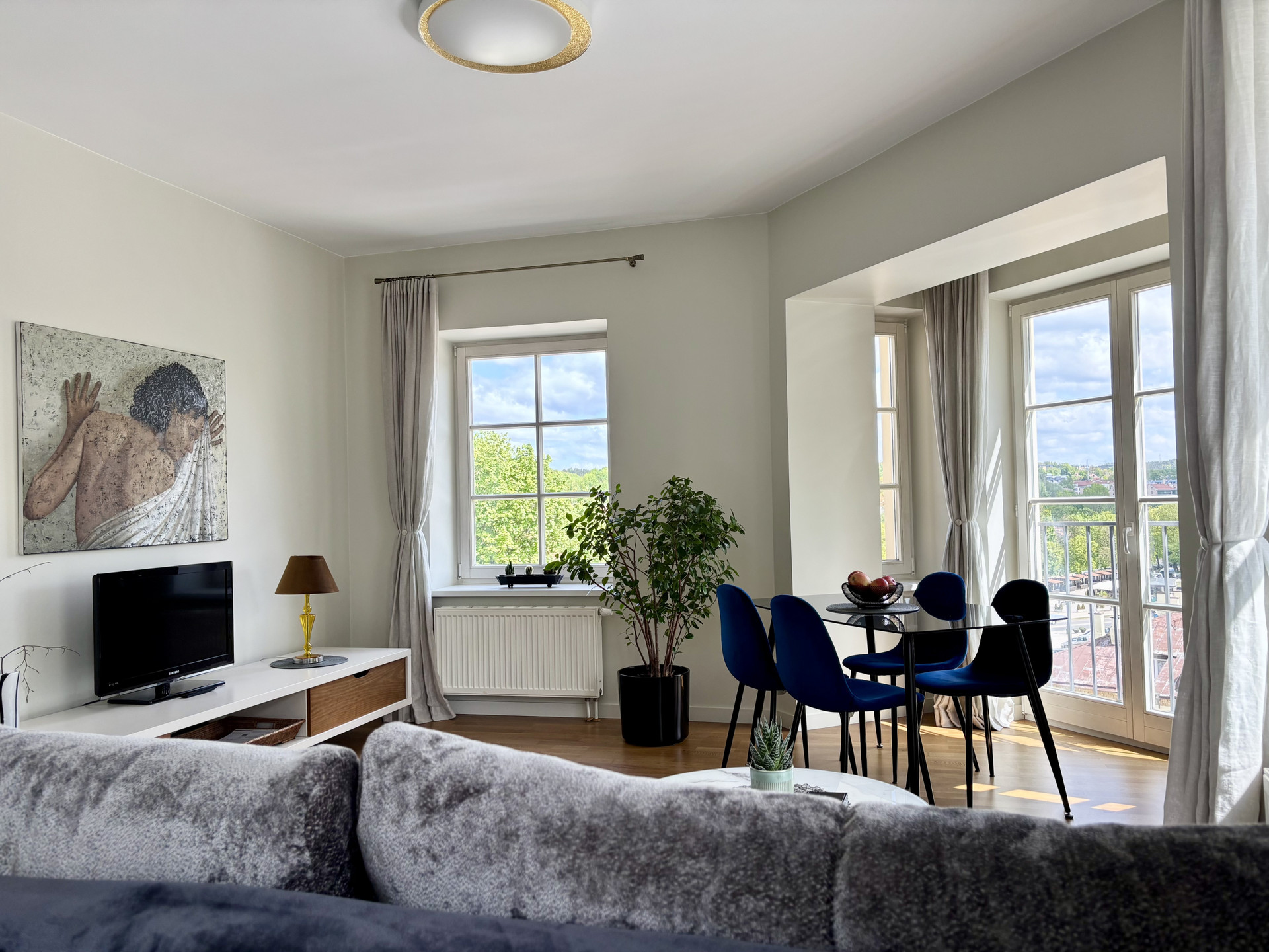 Living room, dining area.