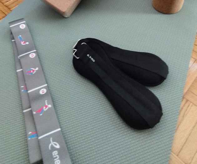Yoga blocks and wrist weights