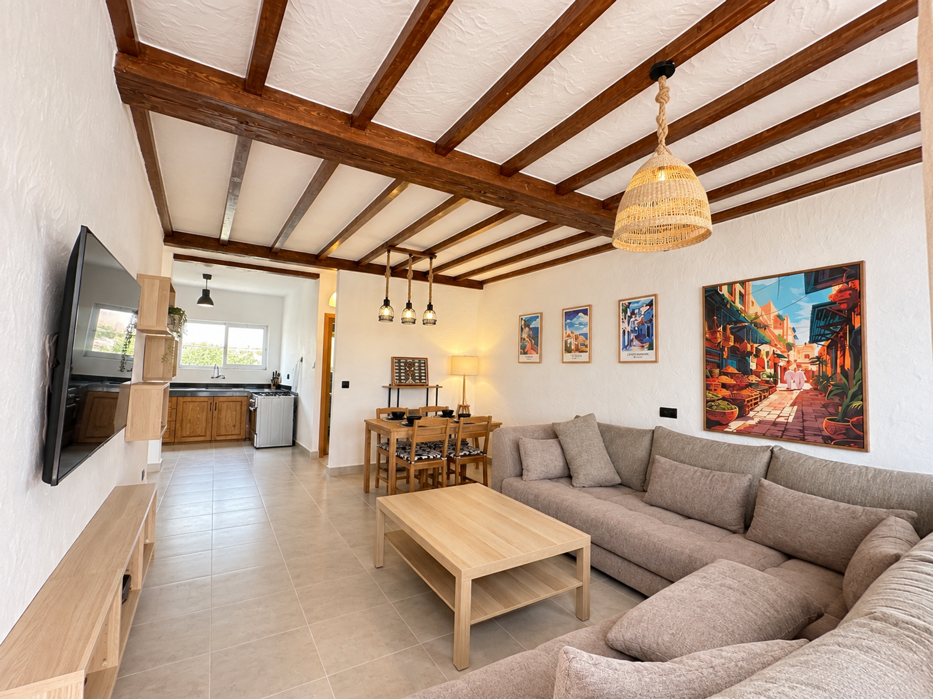 Open living room with kitchen