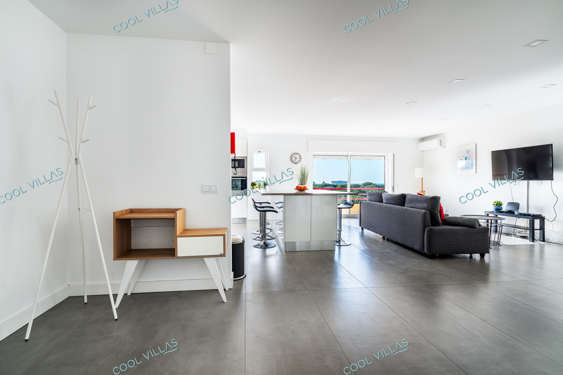 Living area with kitchen island
