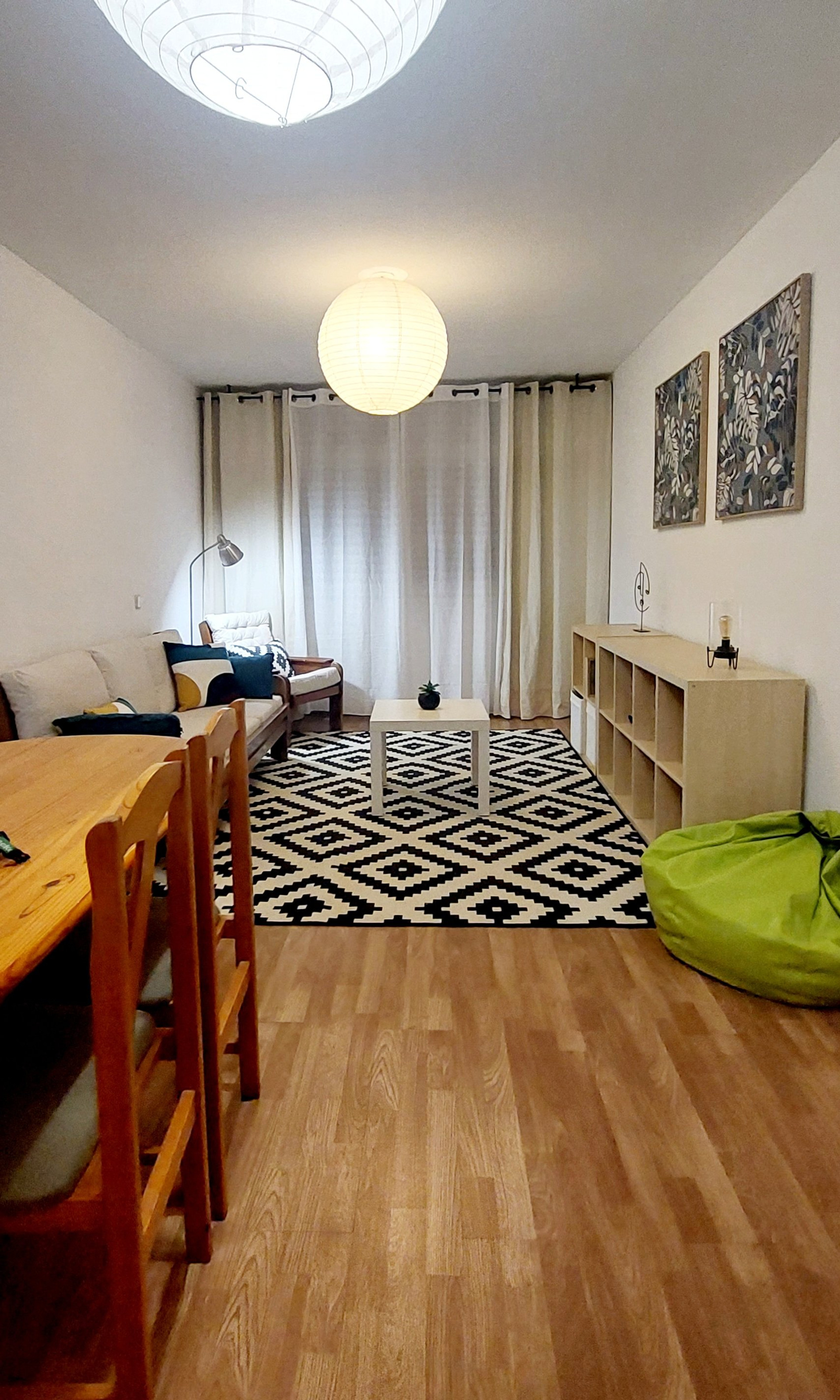 Bright living room with dining area