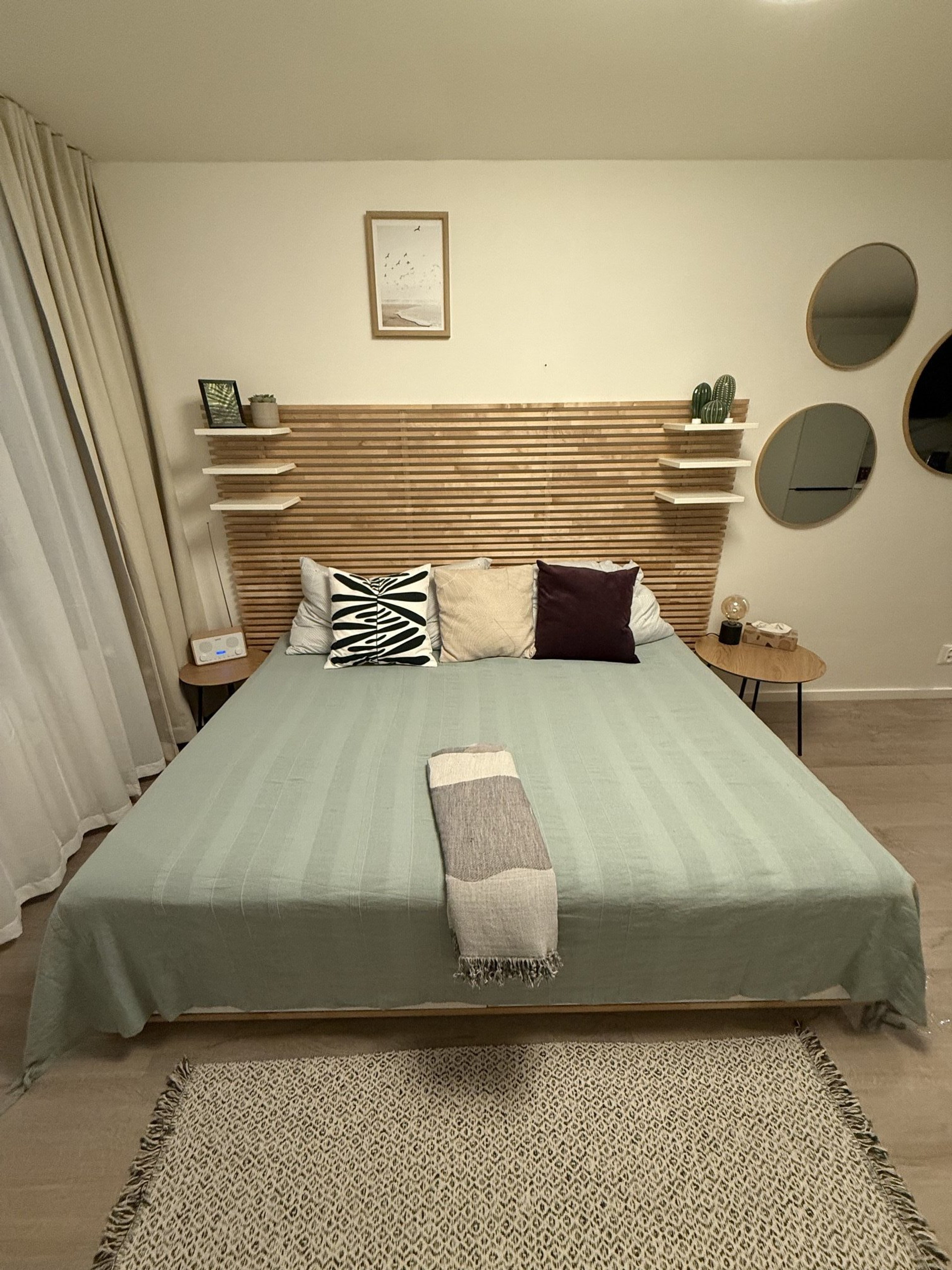 Bedroom bed with decorative pillows