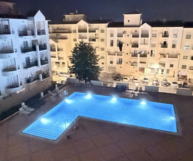Night view of pool courtyard