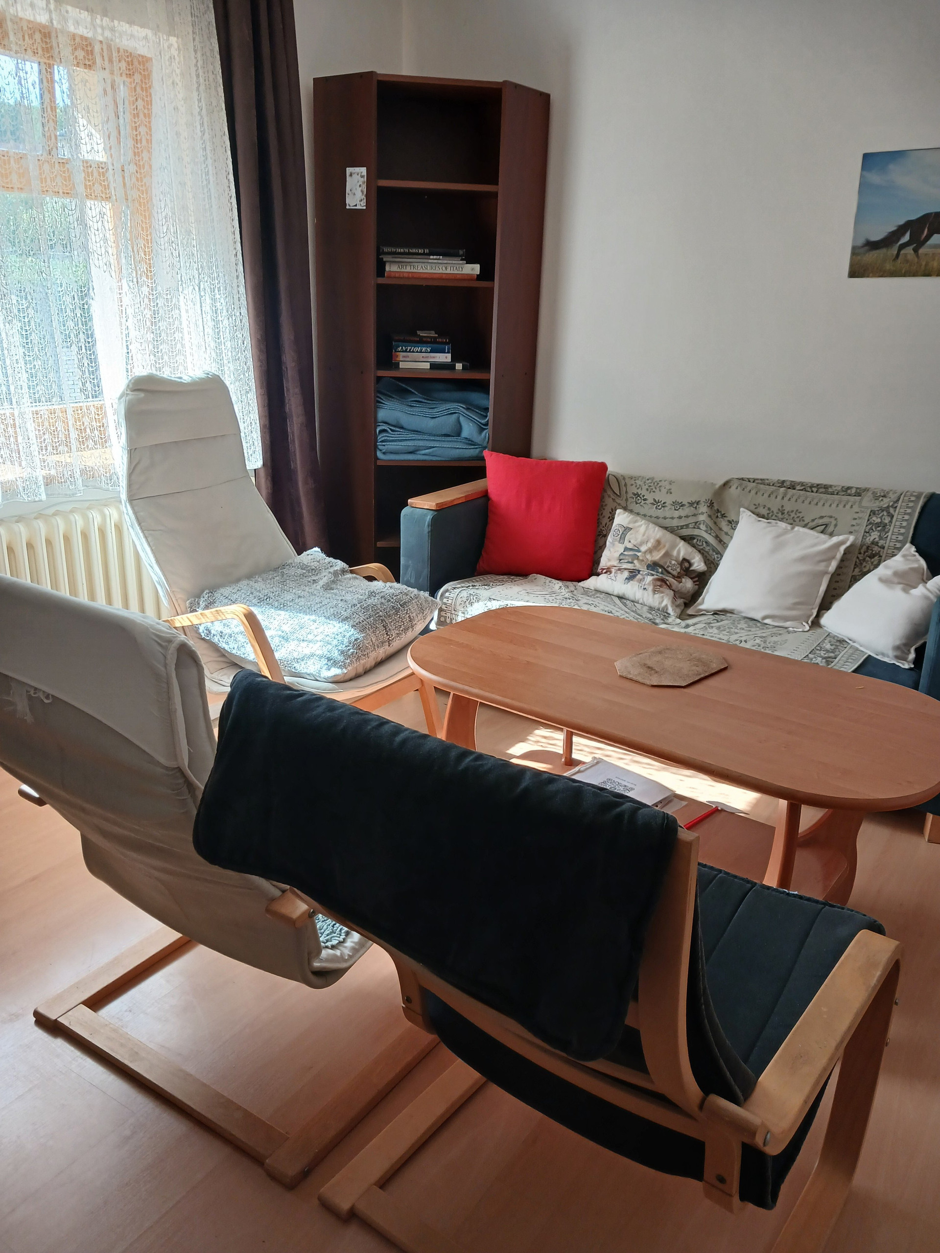 Sitting area with bookshelf