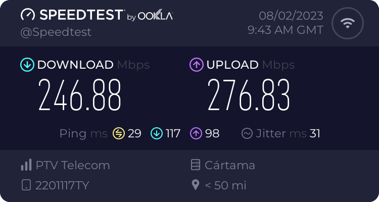 Speedtest.net result