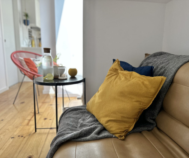 Living room sofa with pillows