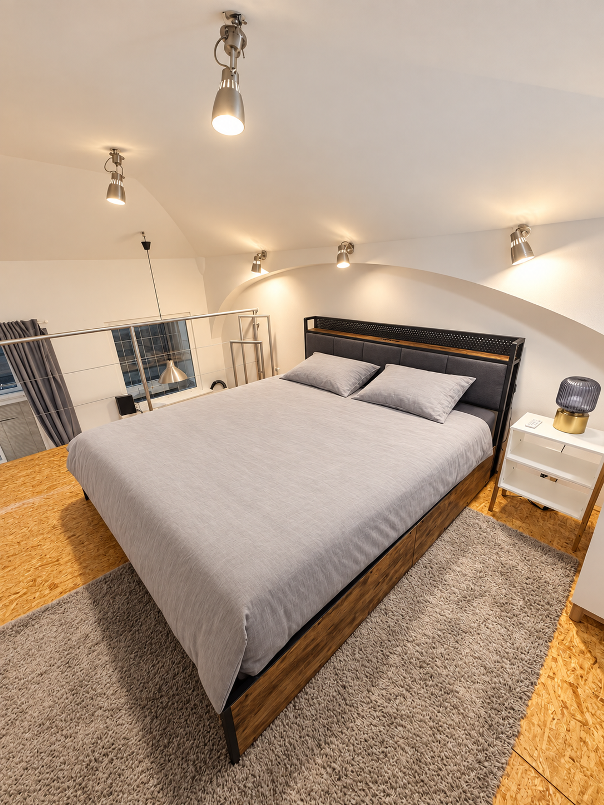King bed with industrial headboard
