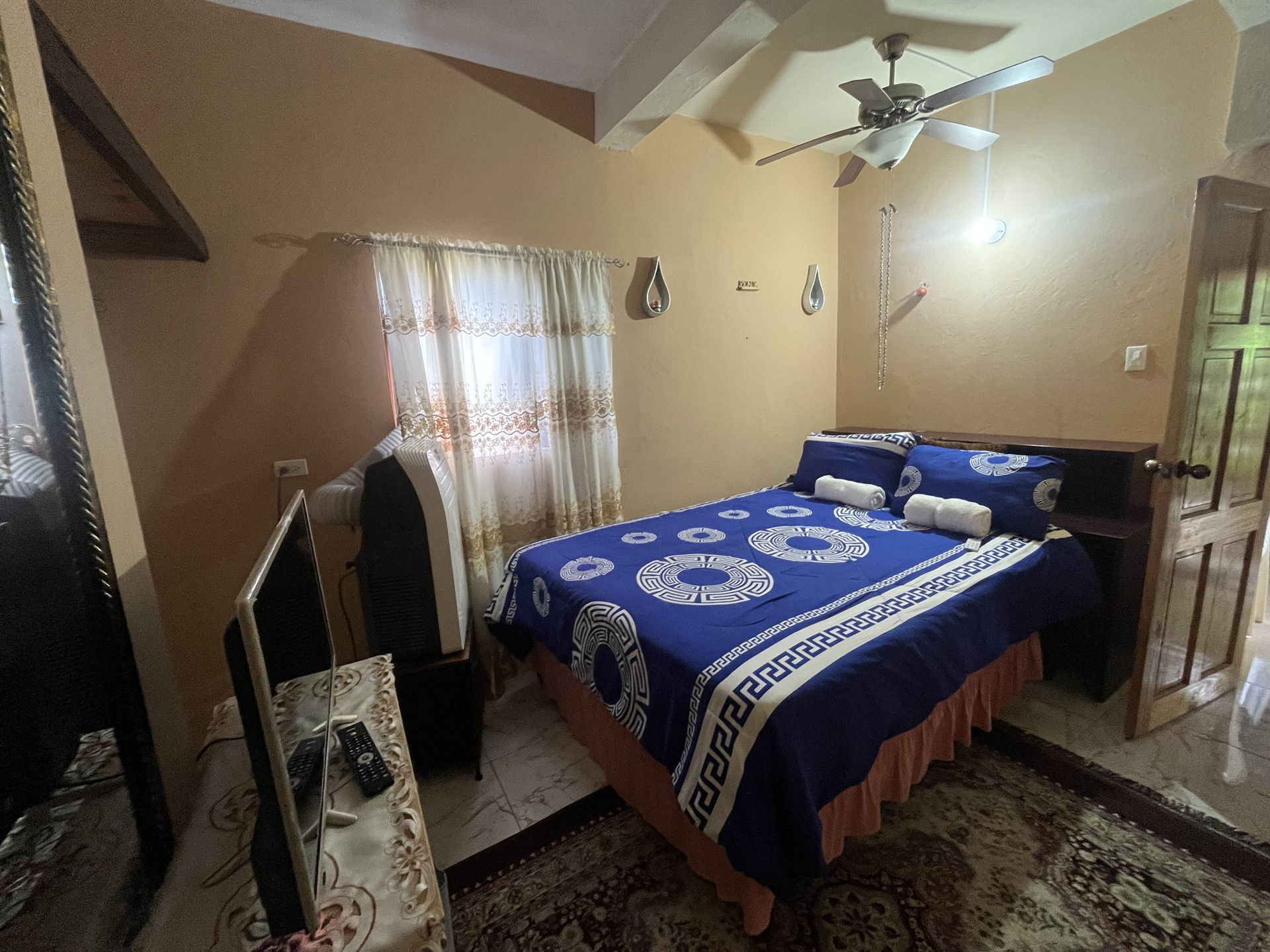Bedroom with TV and rug