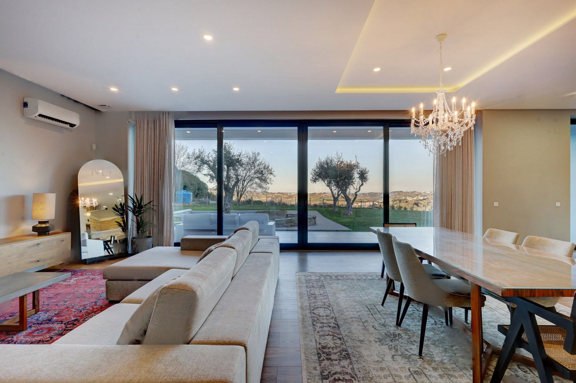 Open living and dining area