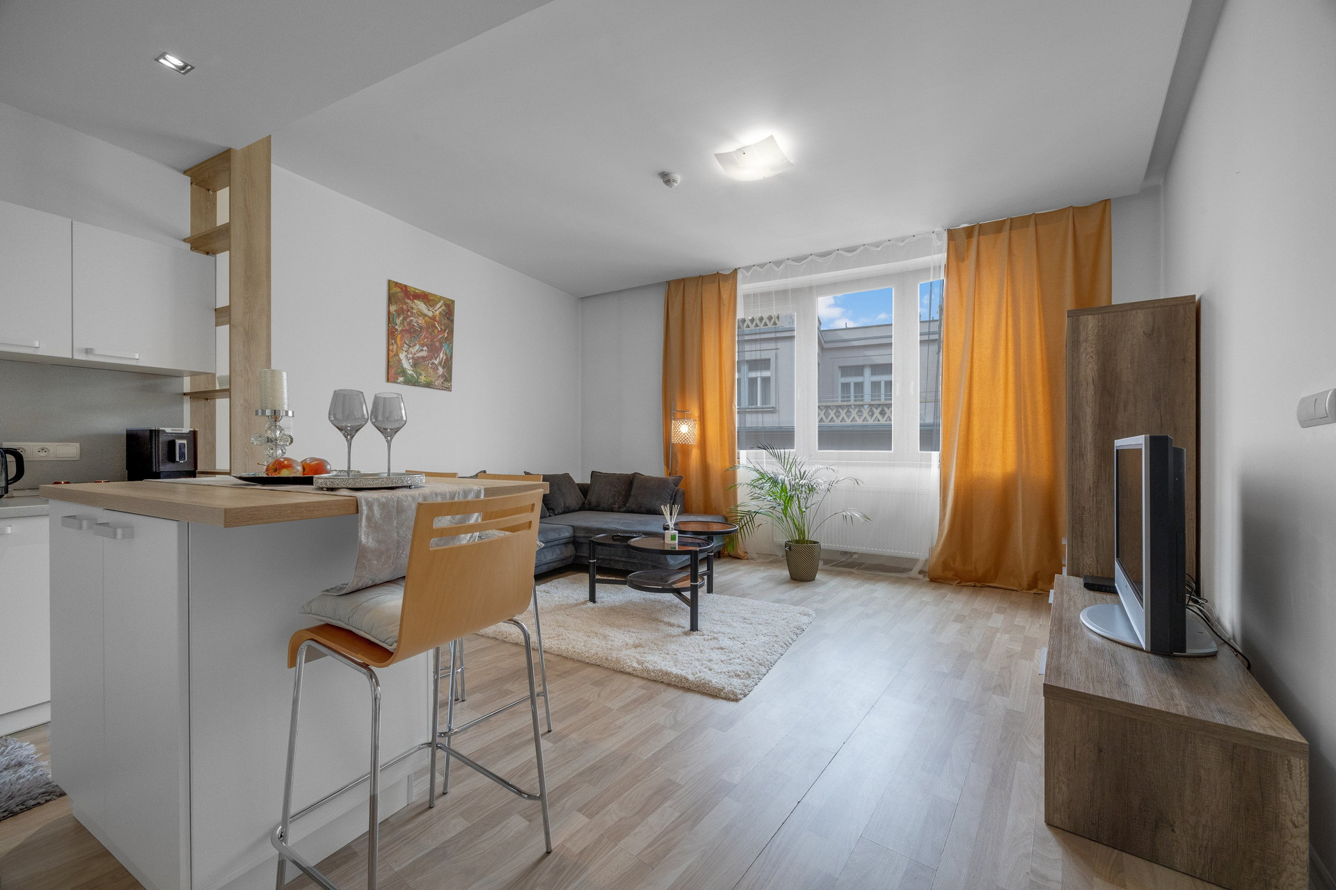 living room with sofa bed