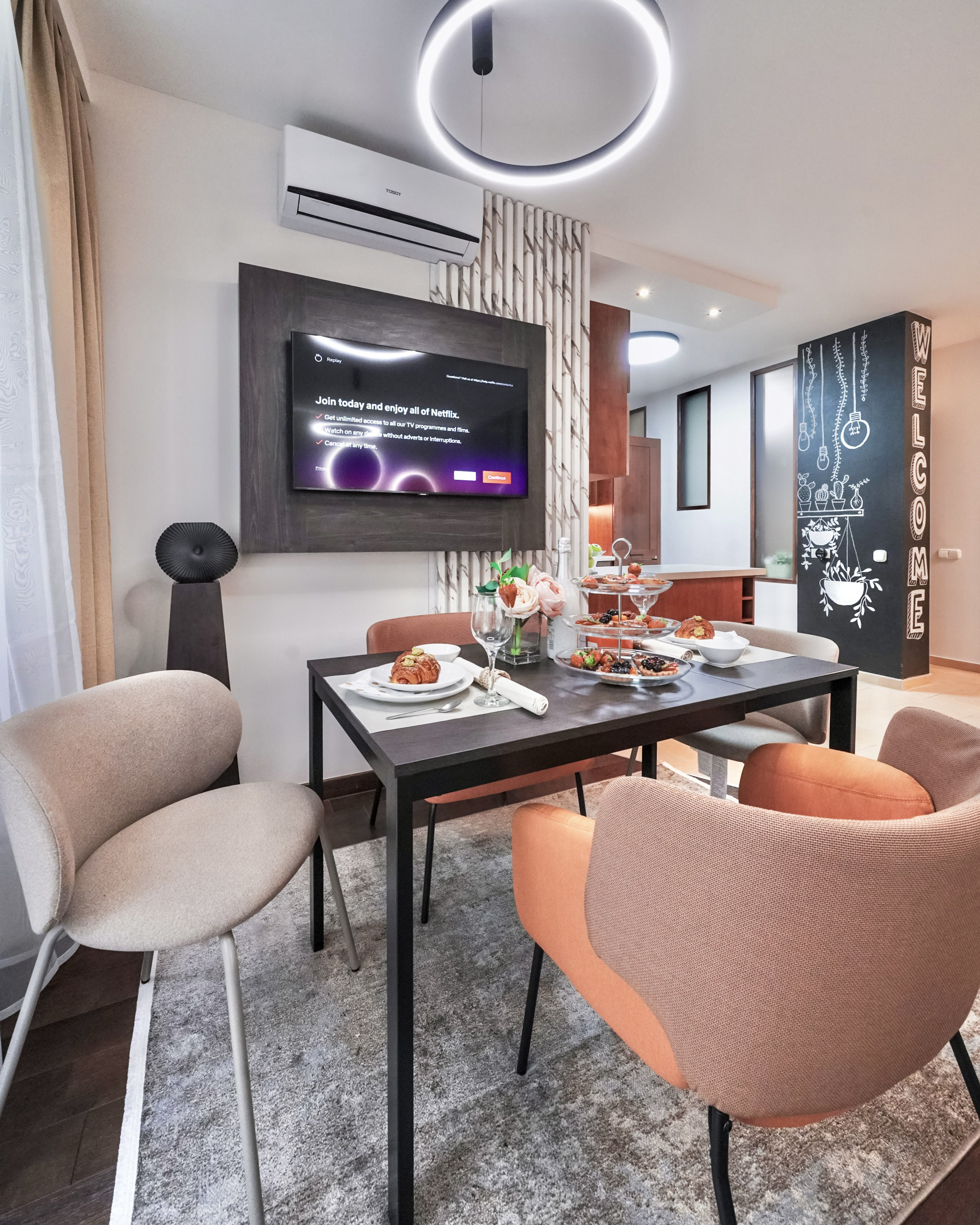 Dining area with smart TV-perfect for relaxing or entertaining