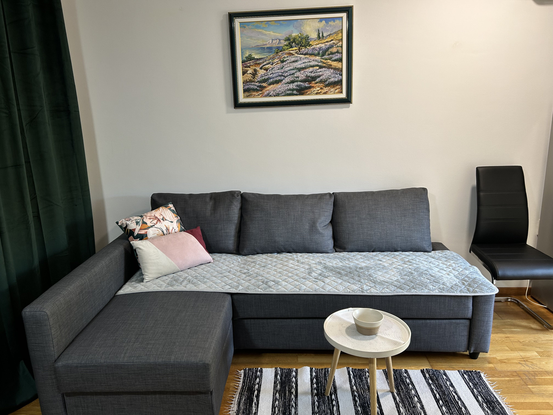 Living room with gray sofa
