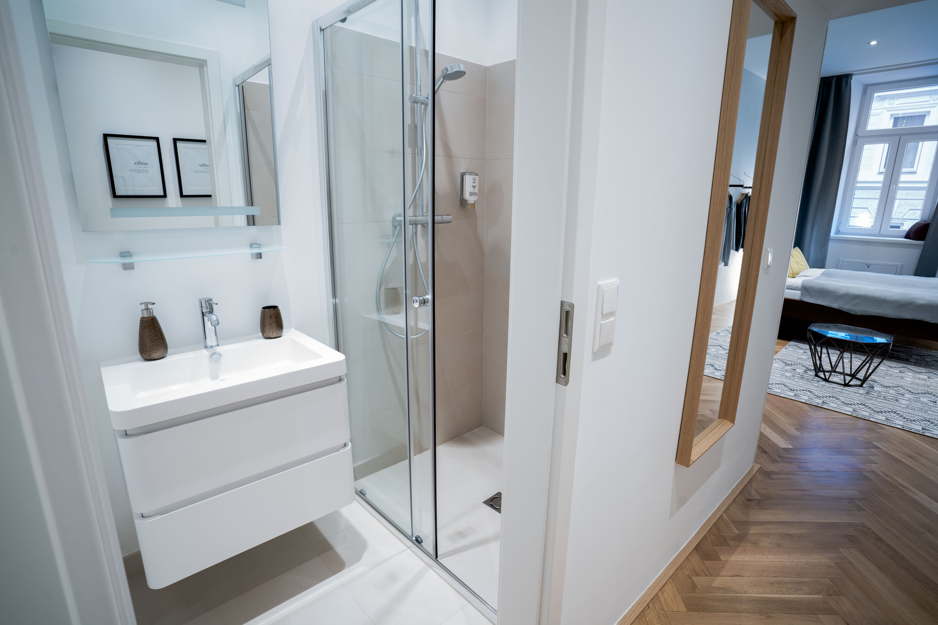 Modern bathroom with glass shower