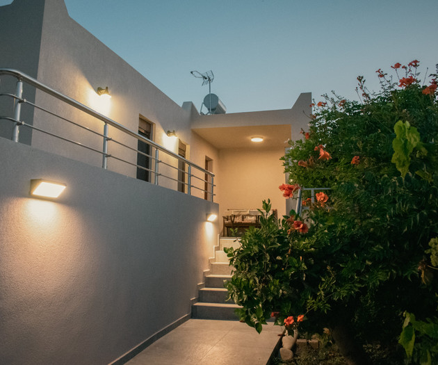 House exterior lit at dusk