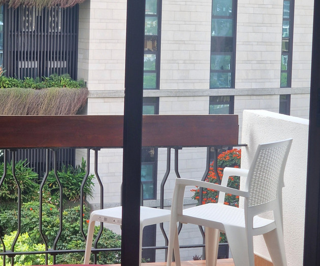 Balcony seating with city view