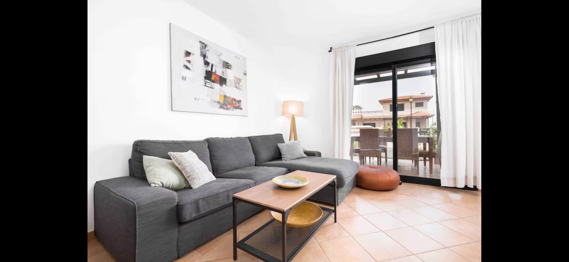 Bright living room with sofa