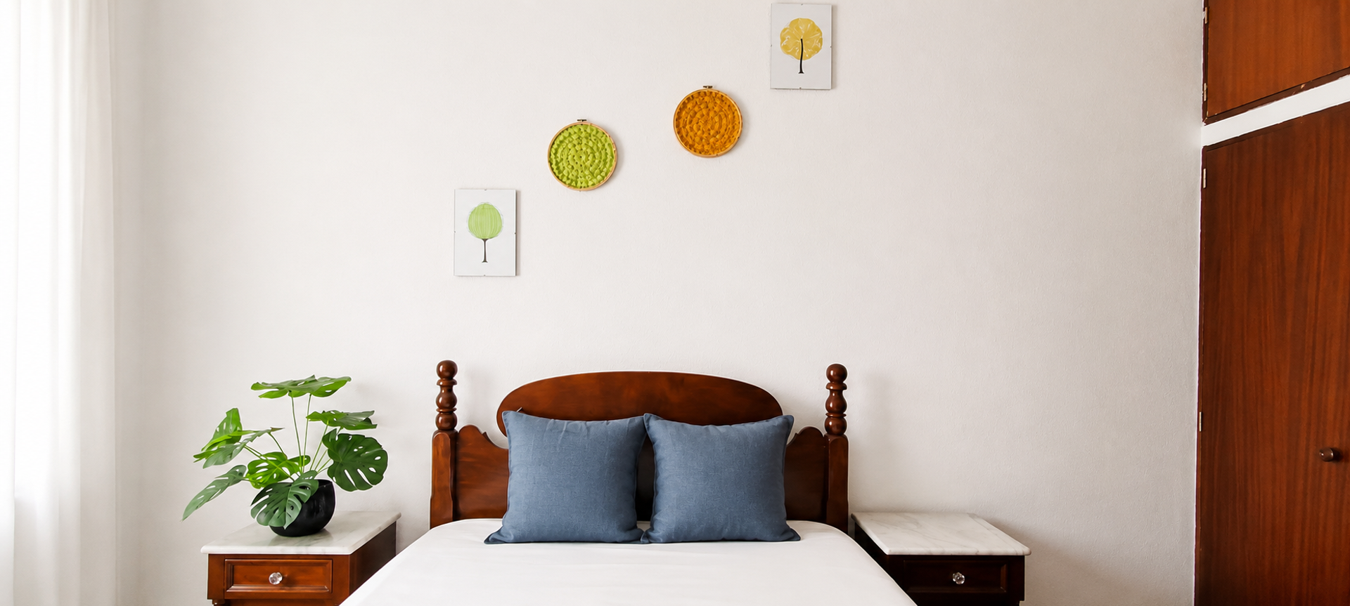 Bright bedroom headboard wall decor