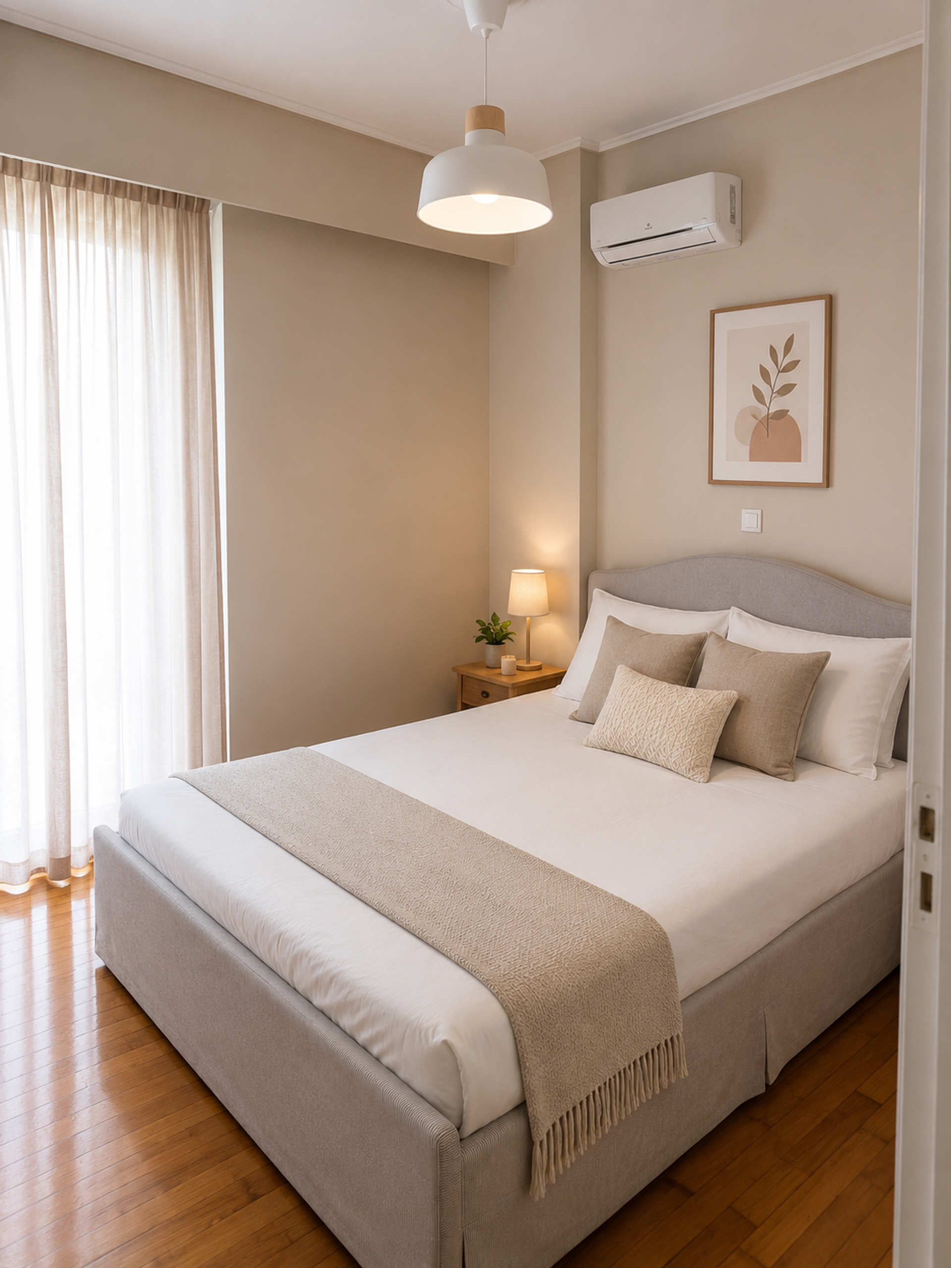 Cozy double bedroom with air conditioning