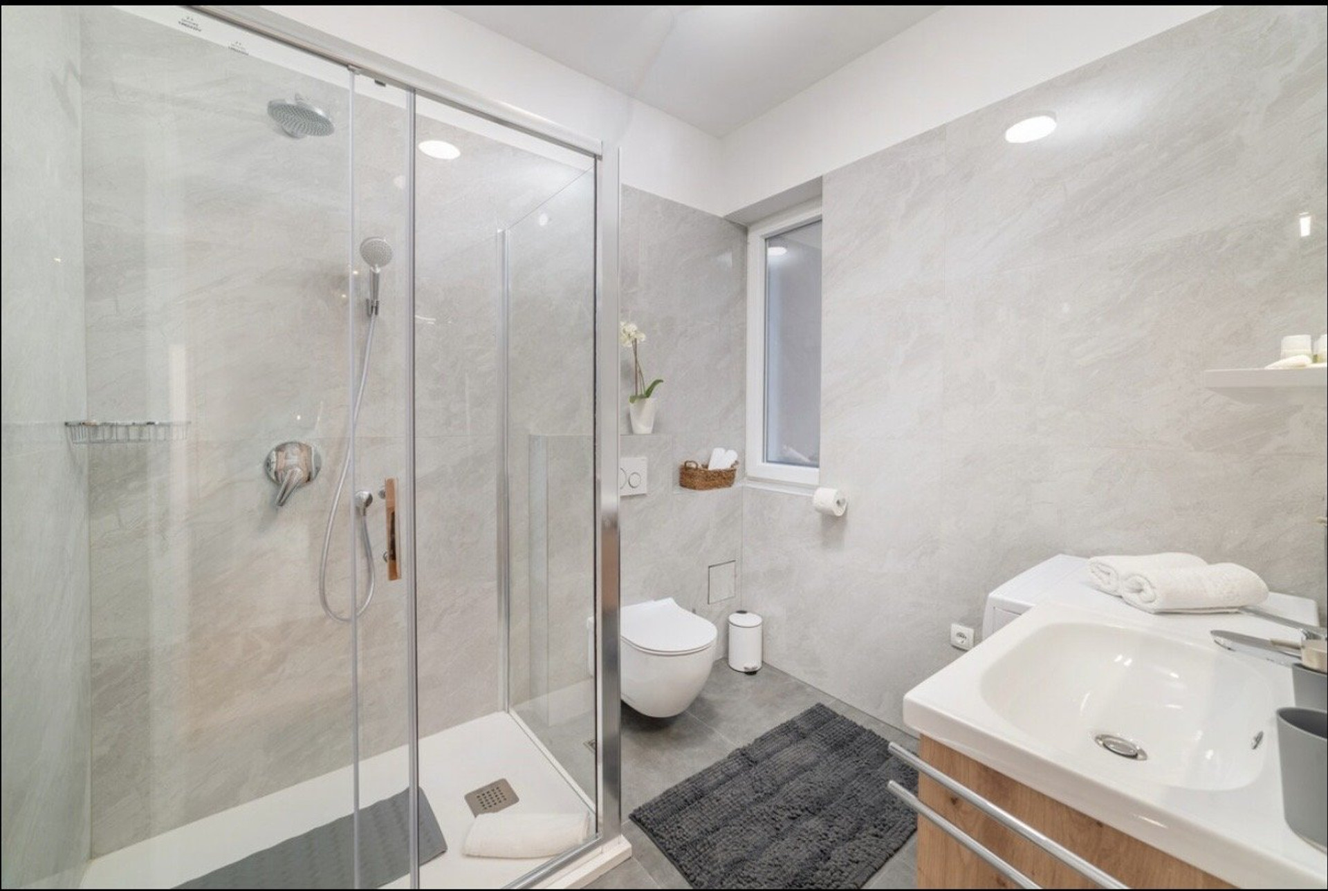 Modern bathroom with glass shower