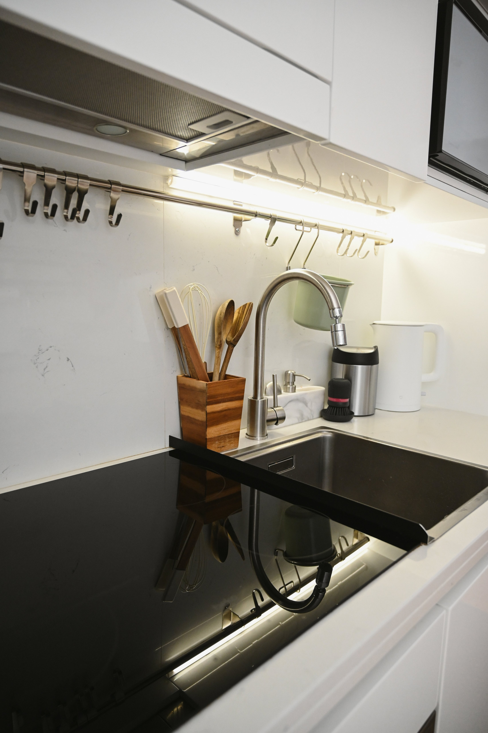 Kitchen sink and induction hob