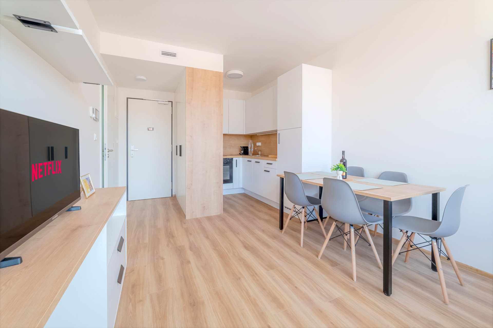 Living room, kitchen and dining