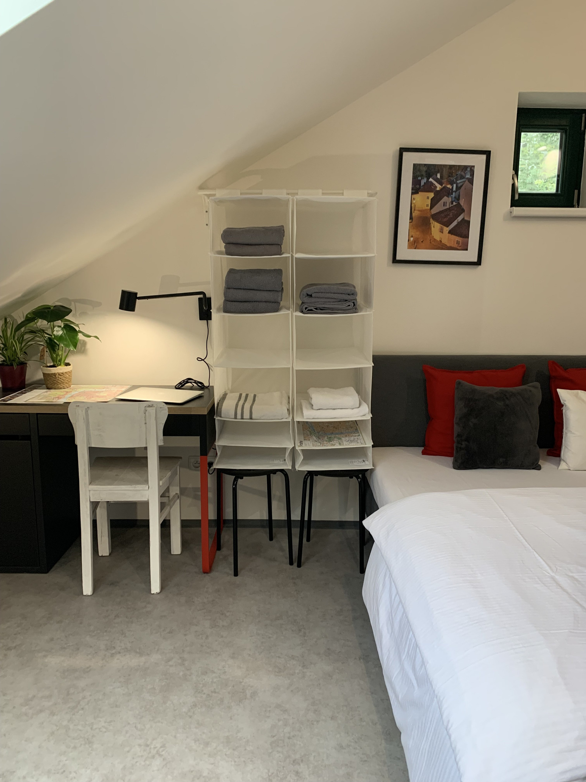 Bedroom desk and storage shelves