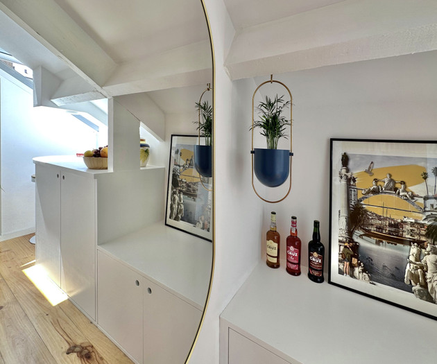 Hallway cabinet with wall art