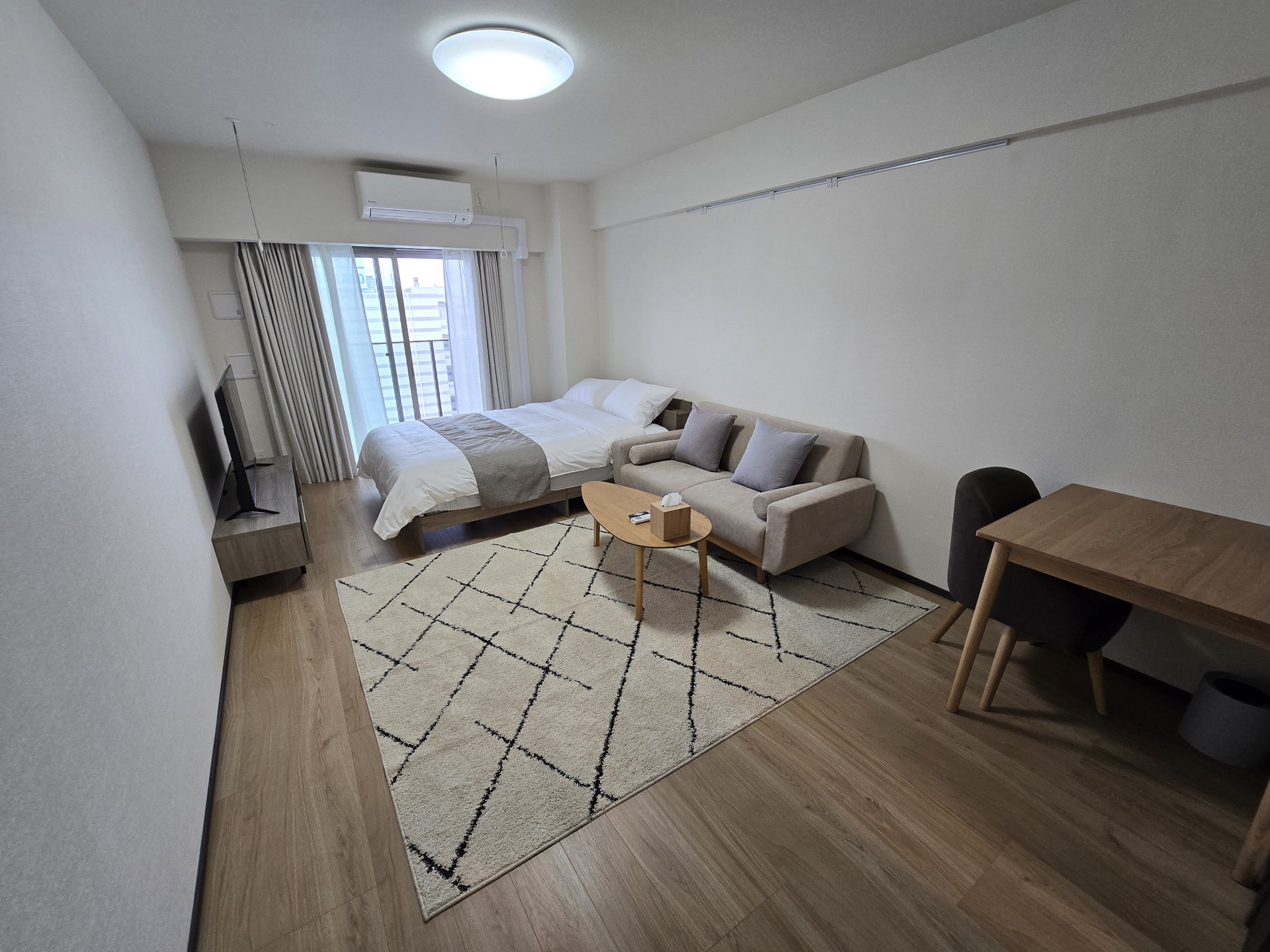 Studio living and bedroom space