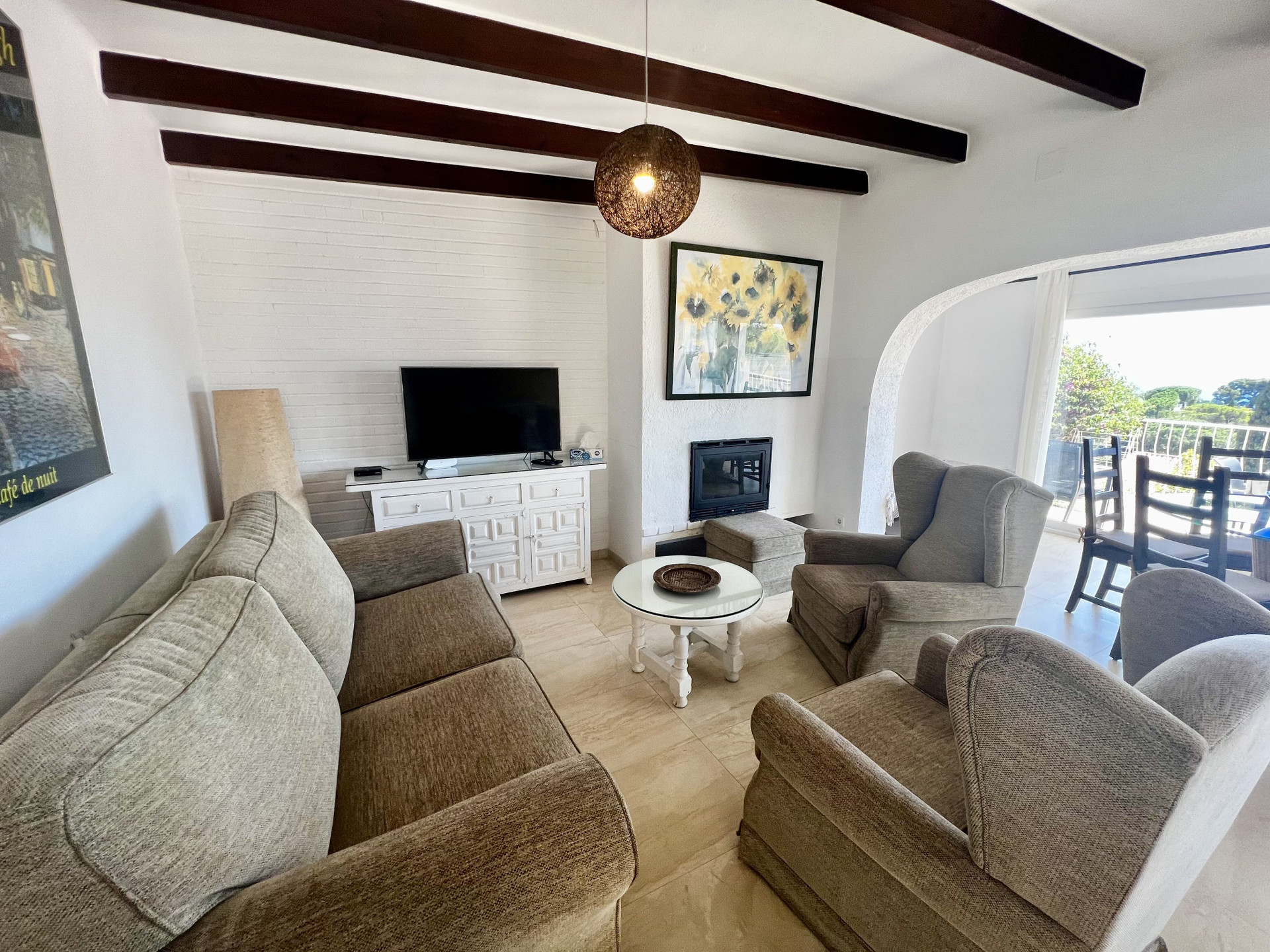 Living room fireplace and TV
