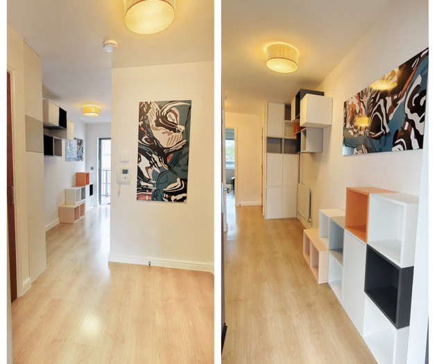 Hallway with modular shelving