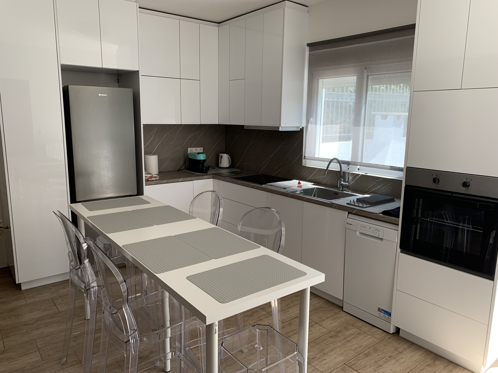 Modern white kitchen with island