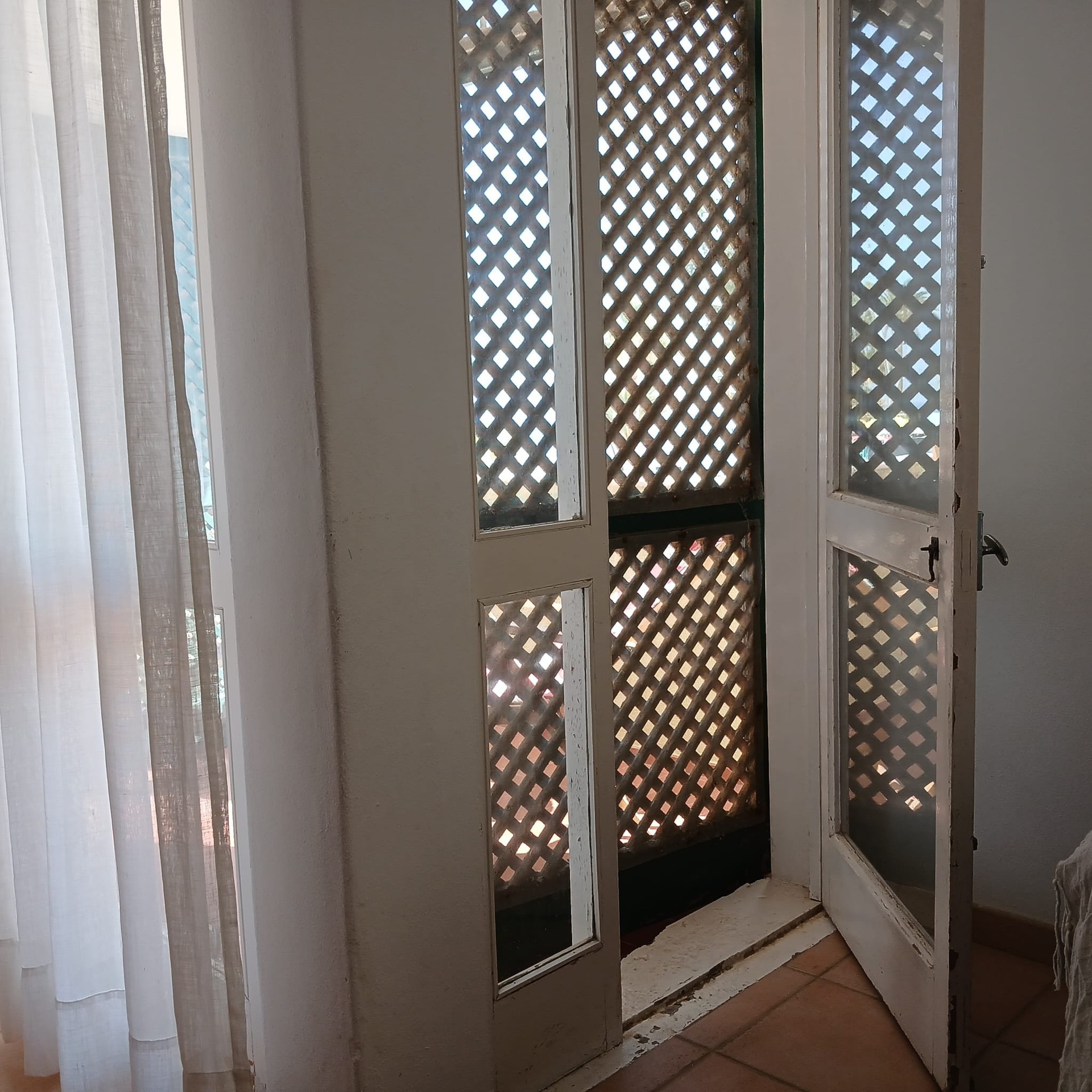 Interior door with lattice screen
