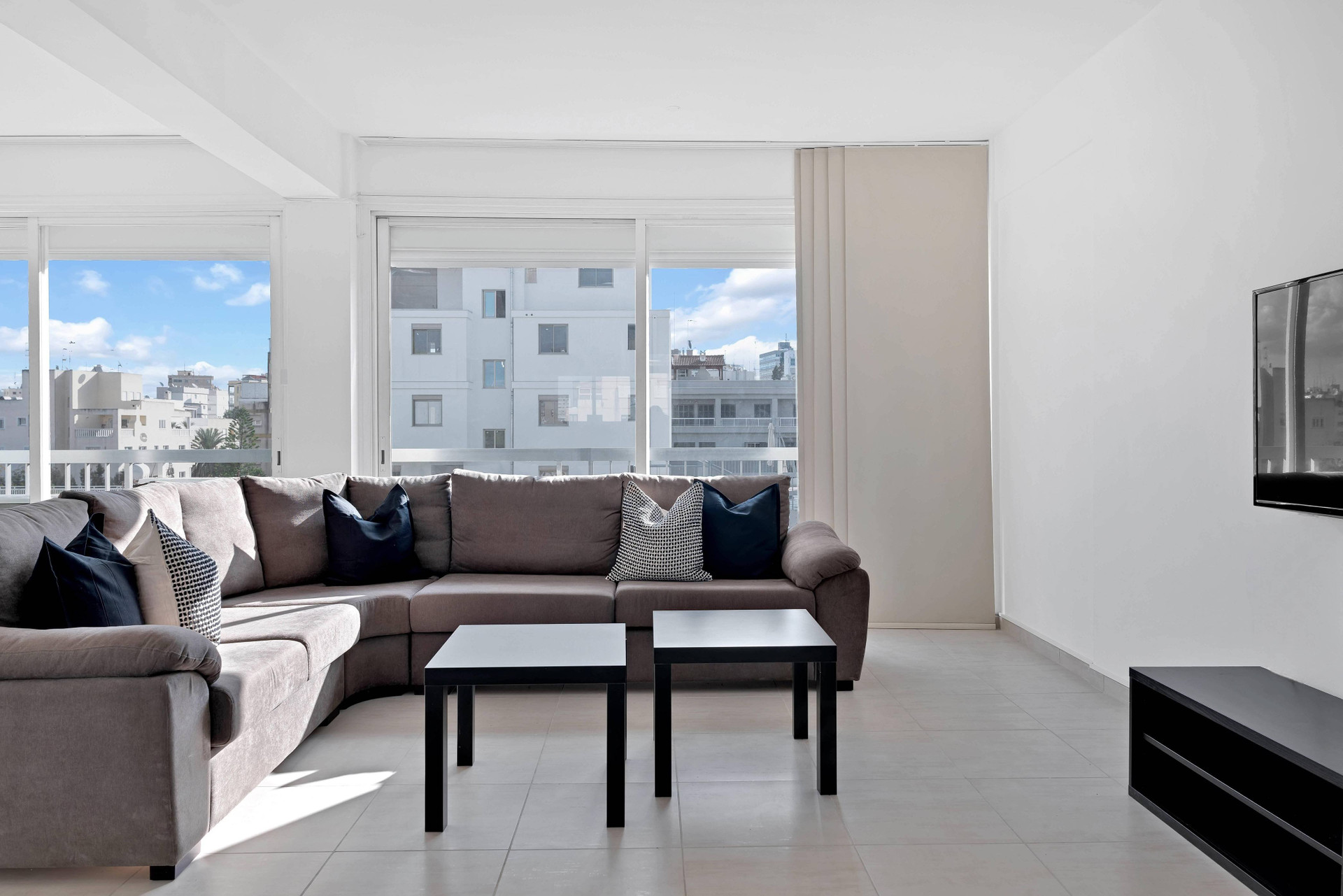 Bright living room with large windows