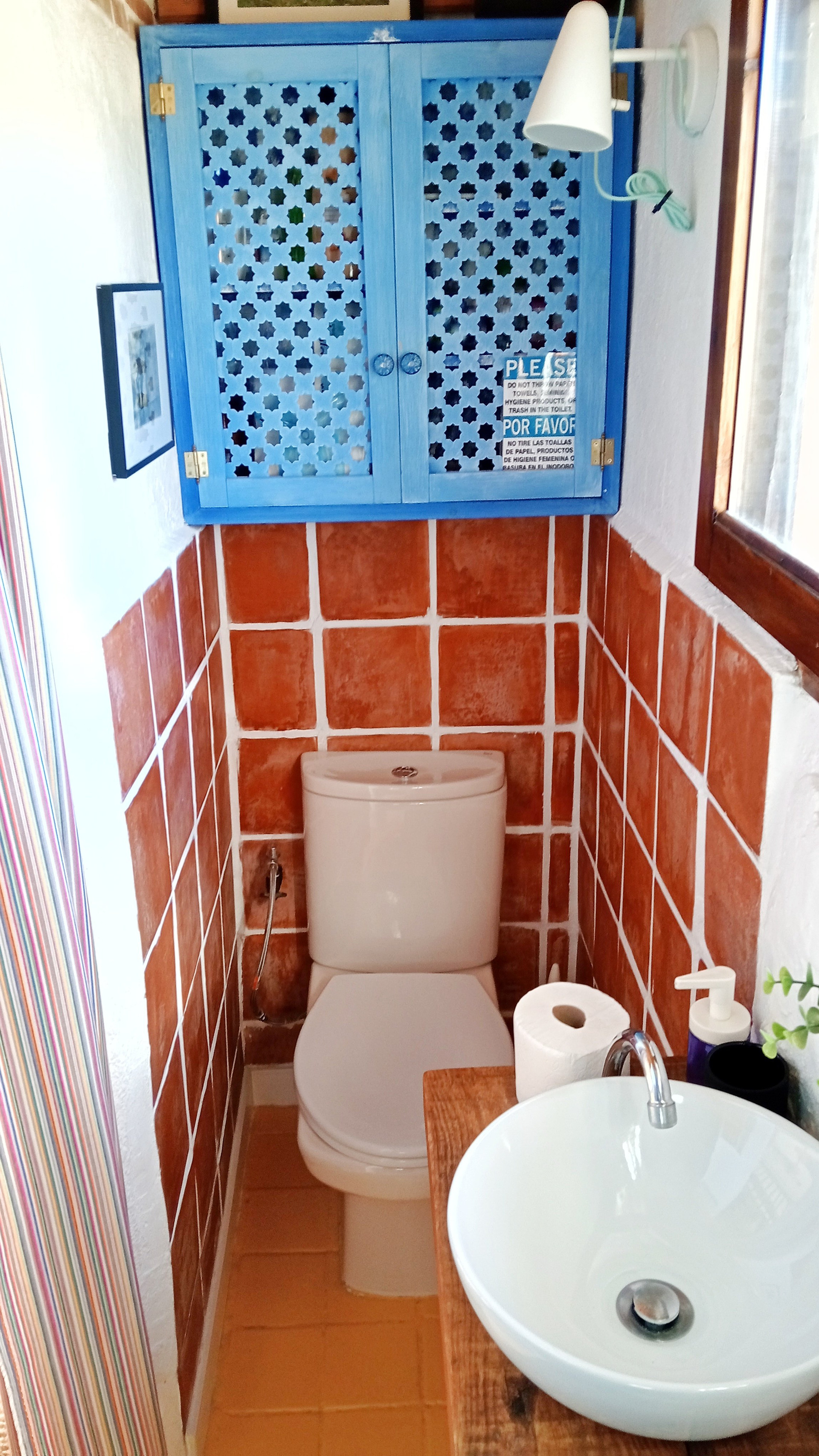 Bathroom with terracotta tiles and toilet