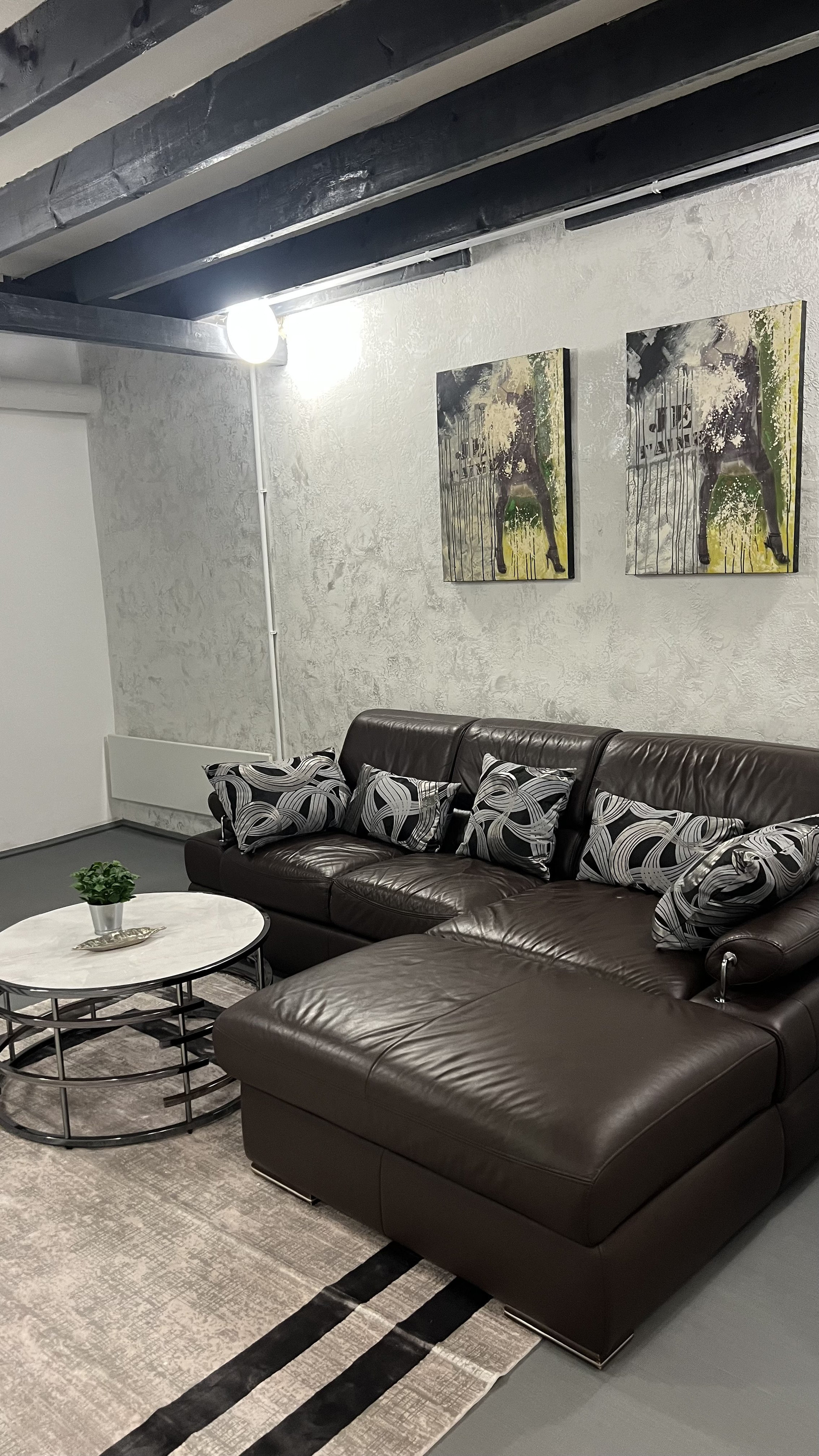 Living room with leather sofa