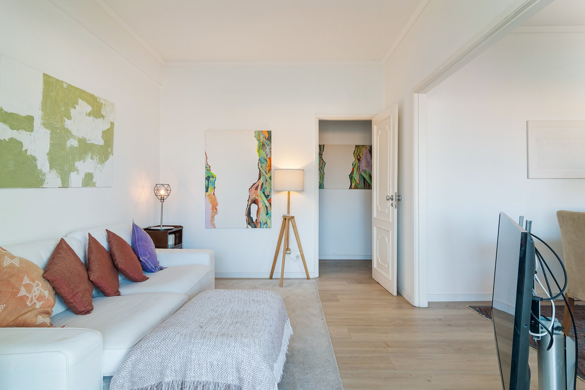 Bright living room with artwork