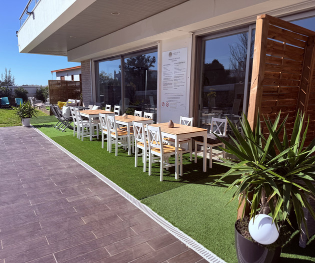 Outdoor dining area with seating