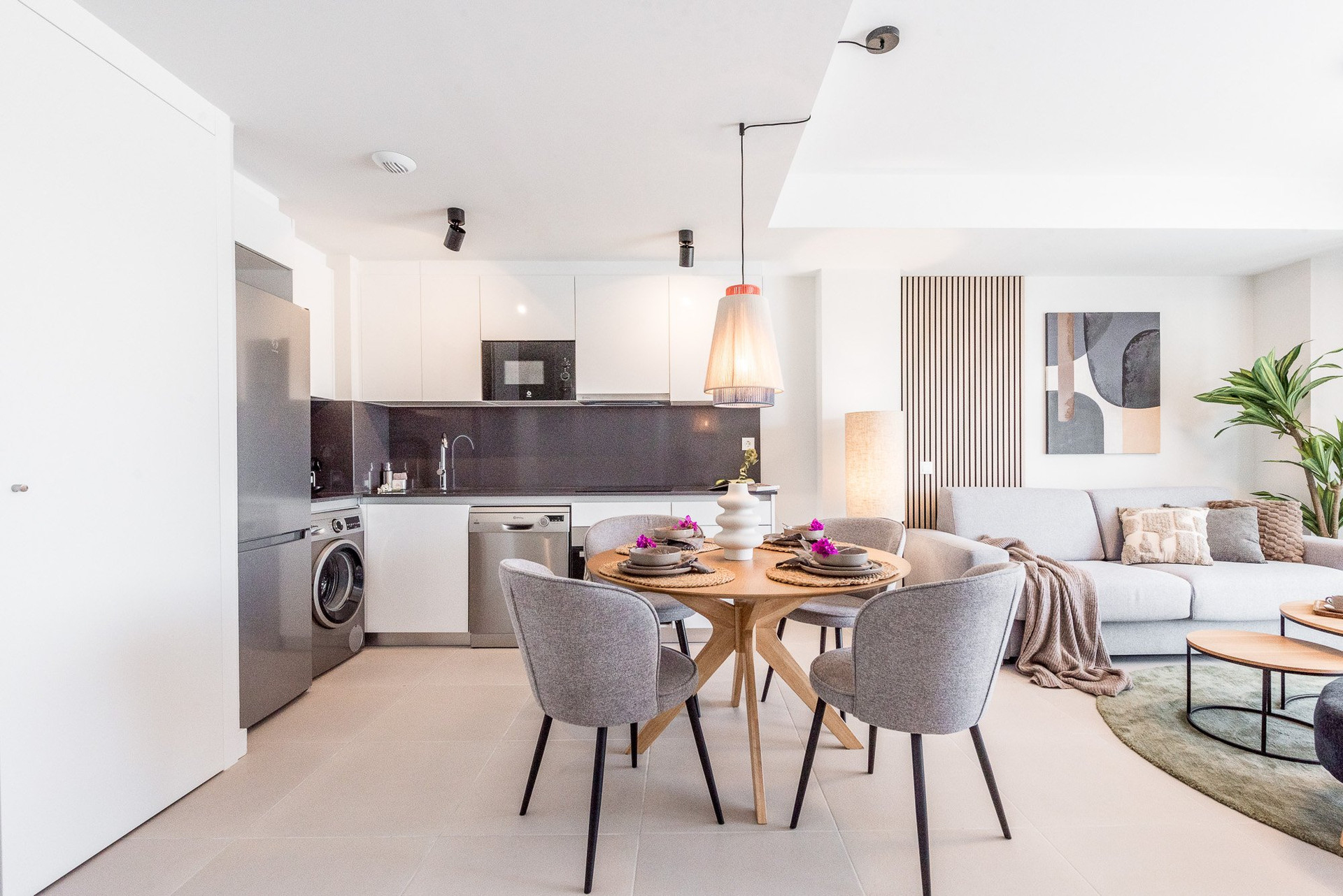 Open-plan kitchen, dining and living
