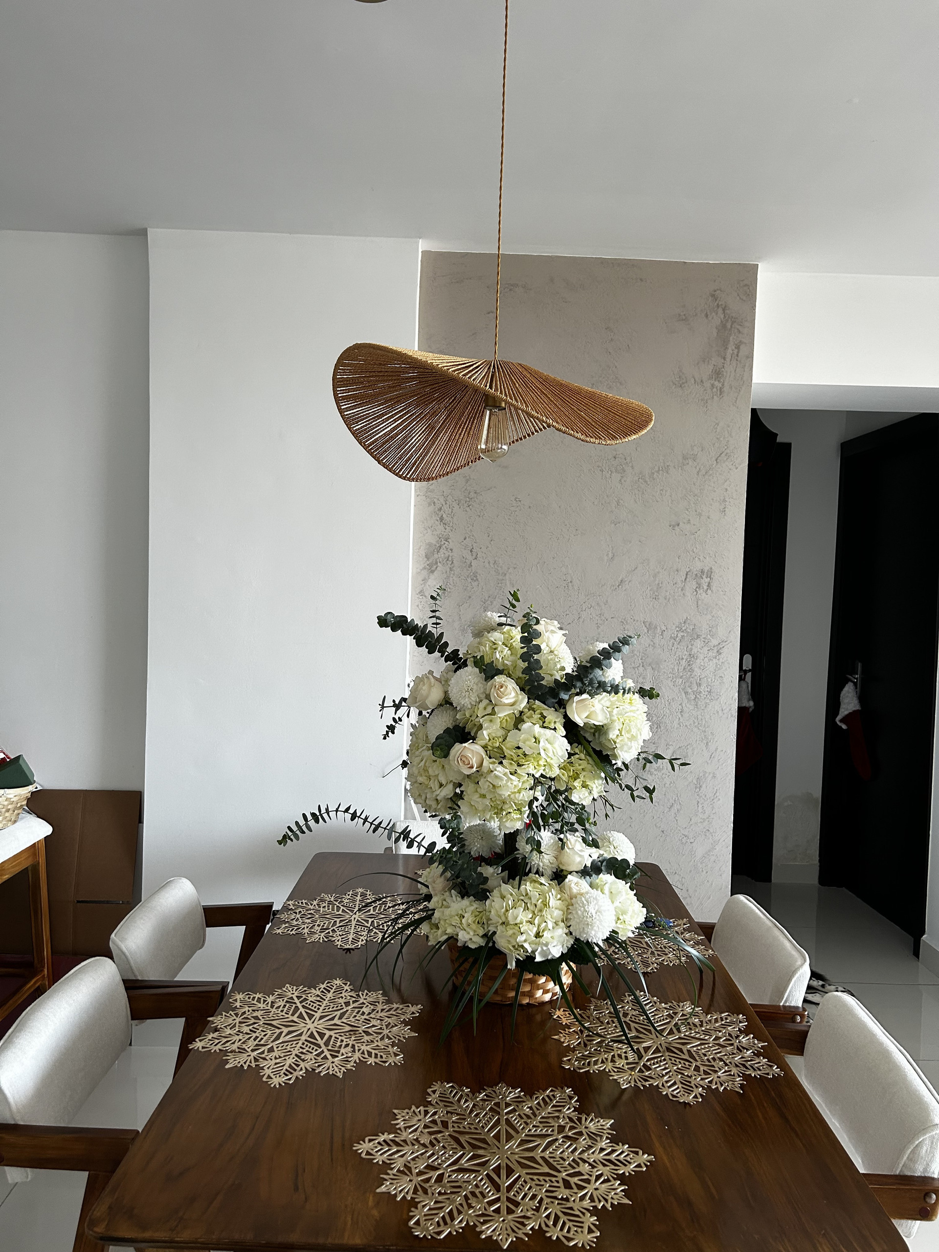 Dining area with floral centerpiece